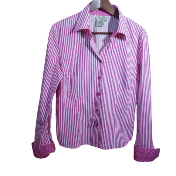 Fred David Button-Up Shirt Pink & White Strips SZ L - Picture 1 of 7